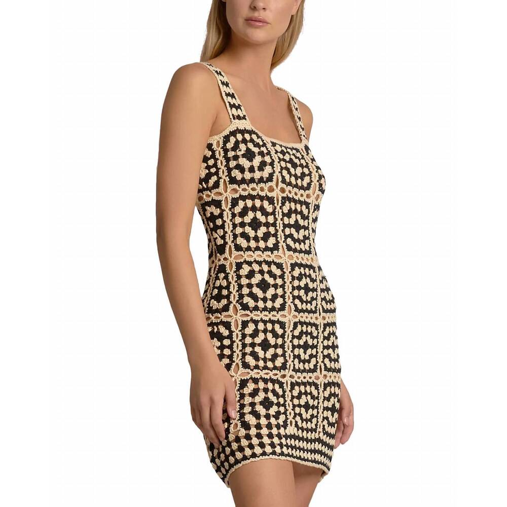 NEW ELAN crochet square neck swim cover up dress in black white combo - Picture 4 of 4